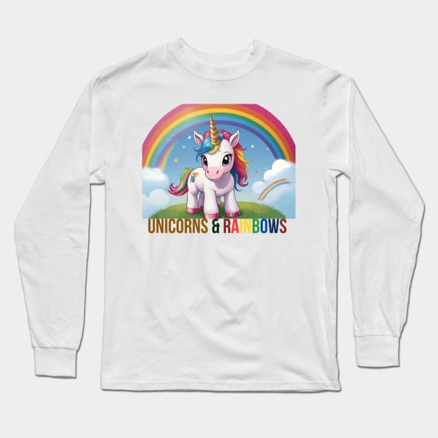 Unicorns & Rainbows Long Sleeve T-Shirt by benzshope